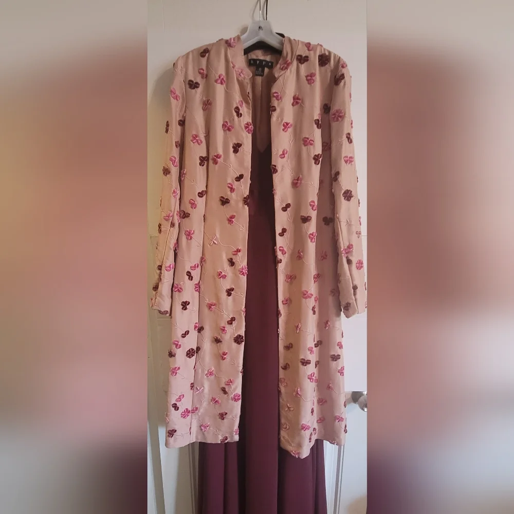 HYPE Vintage Silk Embroidered Dress Coat, Mauve/Wine/Pink, Size Large - Picture 13 of 15